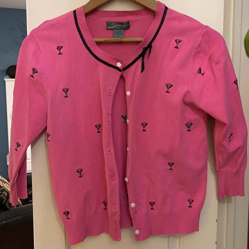 Super Cute & Fun SML Design 1950s-inspired Cardigan with Martini Glass Print